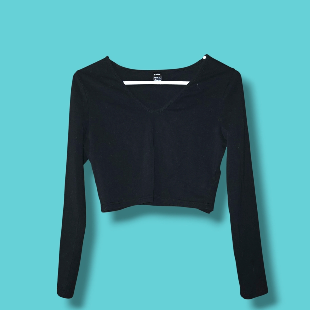 Black Long Sleeve Crop Top